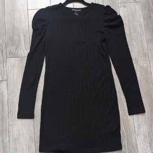 Forever 21 Black Ribbed Long-Sleeve Mini Dress with Puff Shoulders NWT S